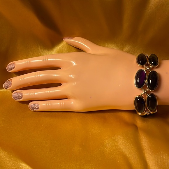 unbranded Jewelry - Gold colored bracelet with 2 strands of oval purple jewels-FINAL MARKDOWN